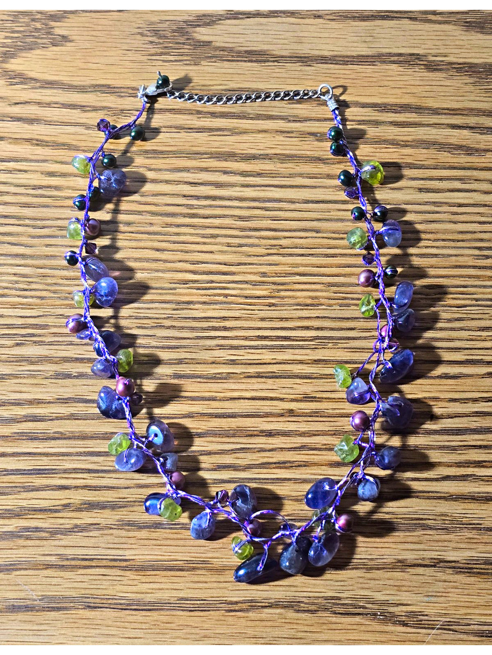 NOVICA Amethyst Peridot Beaded Necklace Purple Green Handmade Y2K Boho